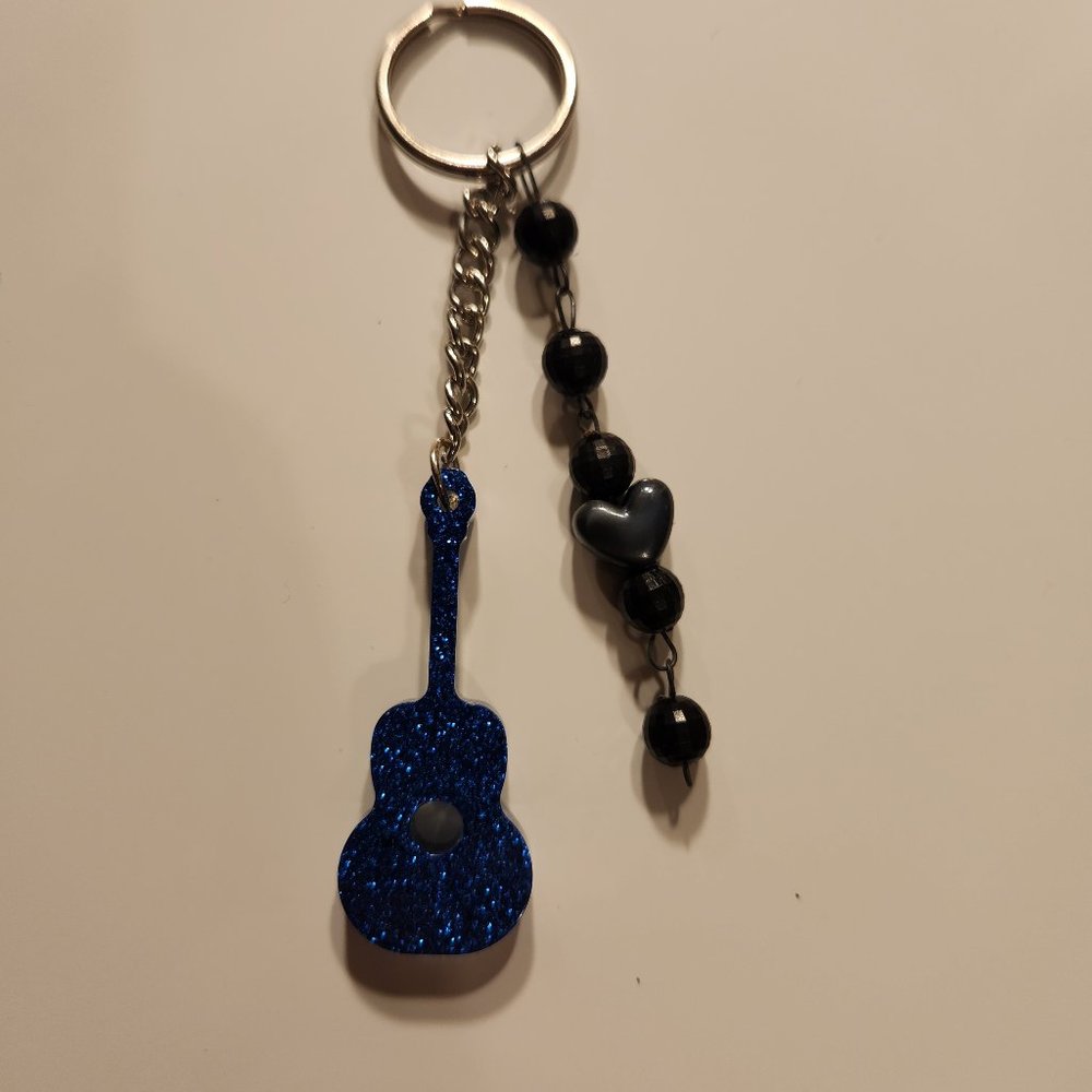 Black and Blue Guitar Keychain